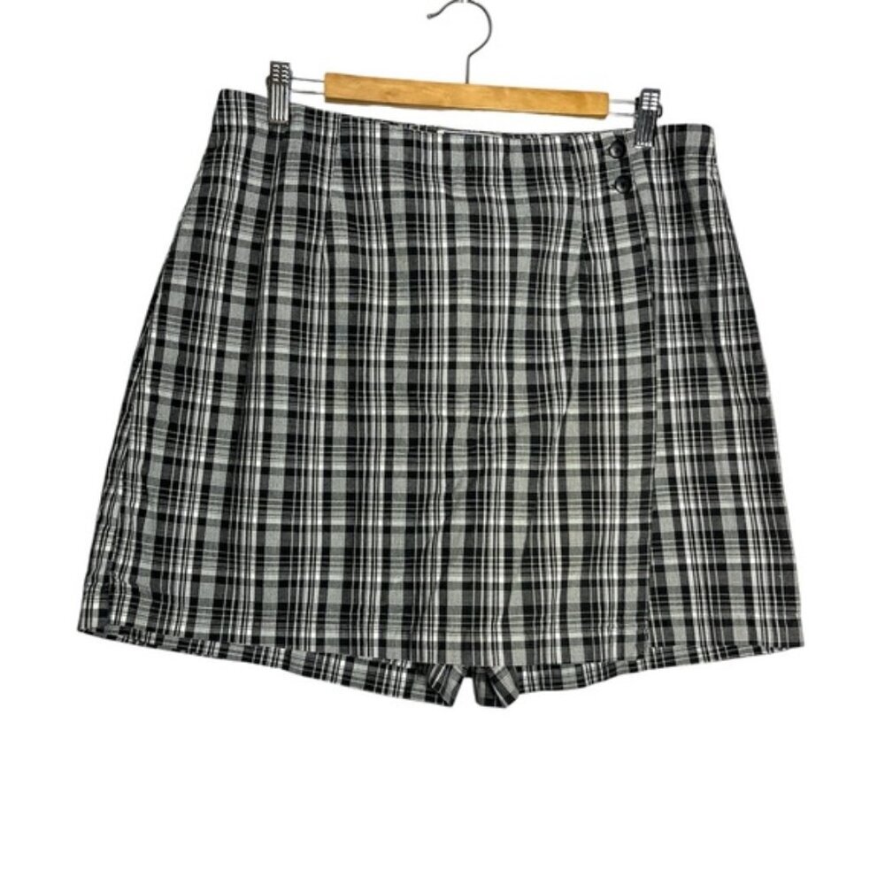 Vintage NorthCrest Wrap Skirt Skort Plaid Black & White, size 14